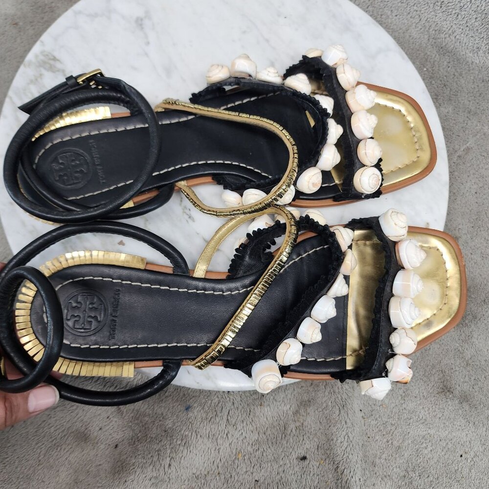 Tory Burch Shoes Womens Size 8 .5 Sinclair Black Leather Sandals *GUC* - Picture 9 of 12